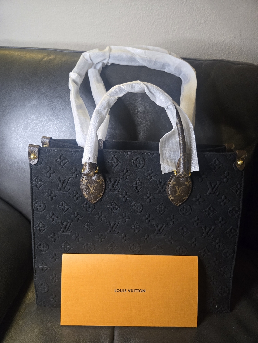 Black Embossed Textured Monogram Tote